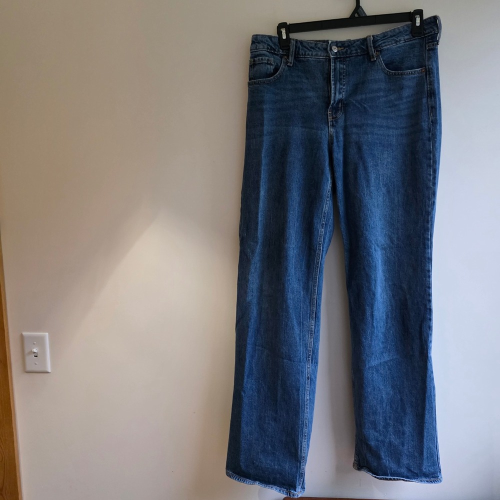 Old Navy High Rise Wide Leg Jeans Medium Wash Blue‎ Size 35 Denim Baggy Fit